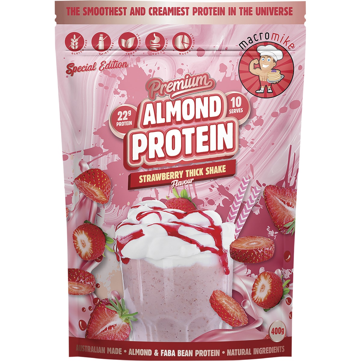 MACRO MIKE Premium Almond Protein Strawberry Thick Shake 1 x 400g