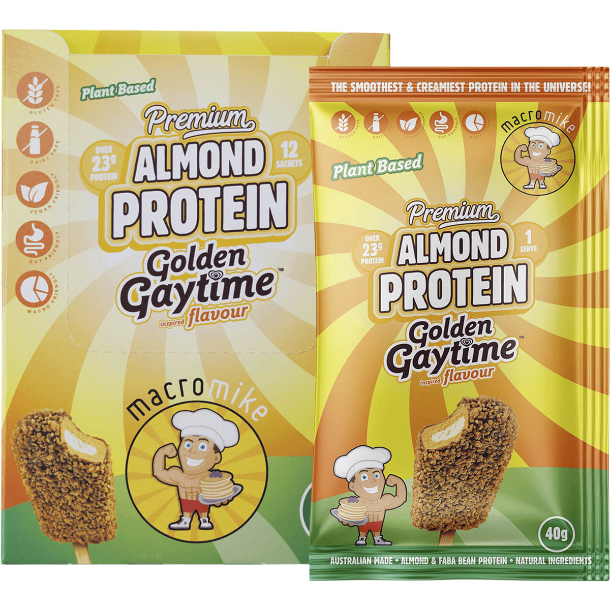 MACRO MIKE Premium Almond Protein Golden Gaytime 12 x 40g