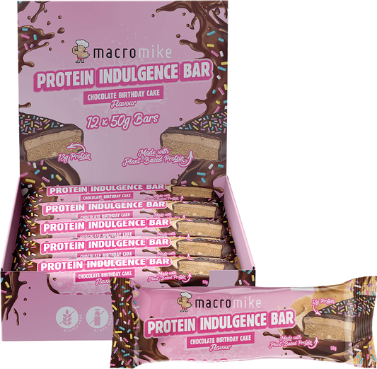 MACRO MIKE Protein Indulgence Bar Chocolate Birthday Cake - Box of 12