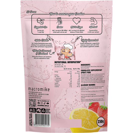 MACRO MIKE Plant Based Creatine Monohydrate Strawberry Lemonade