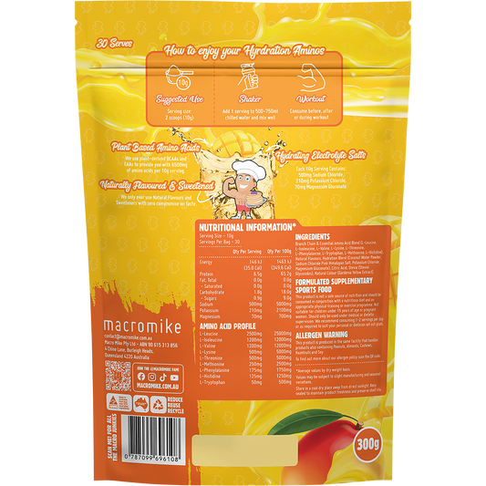 MACRO MIKE Plant Based Hydration Aminos Tropical Mango