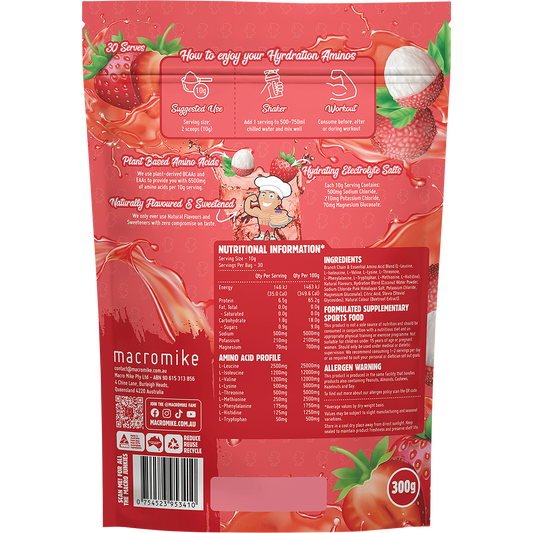 MACRO MIKE Plant-Based Hydration Aminos Strawberry Lychee