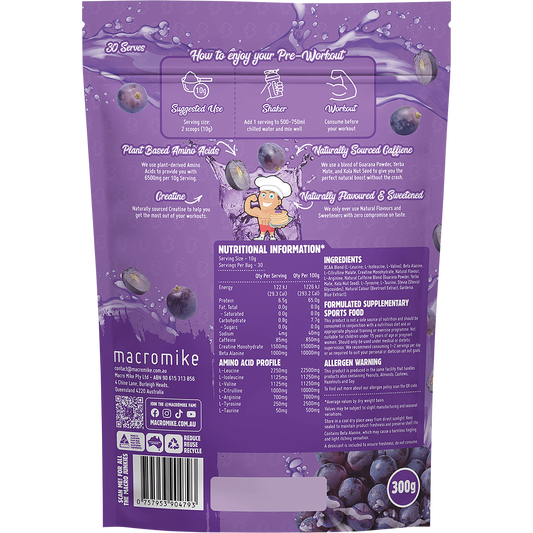 MACRO MIKE Plant Based Pre Workout Juicy Grape Fizz