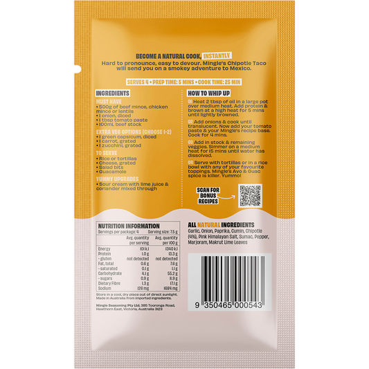 Mingle Smokey Chipotle Tacos All Natural Recipe Base - Box of 12
