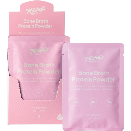 Mitchells Nutrition Bone Broth Protein Powder Real Strawberry 10 x