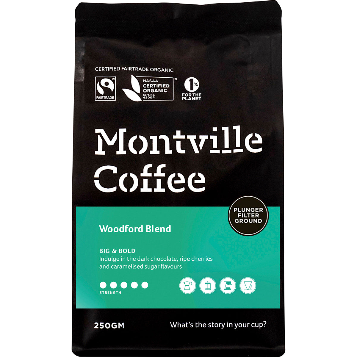 MONTVILLE COFFEE Coffee Beans Plunger Woodford Blend 1 x 250g