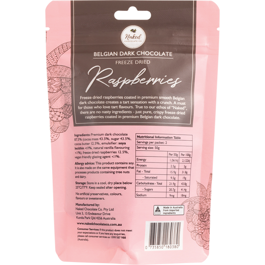 Naked Chocolate Co Freeze Dried Raspberries Dark Chocolate