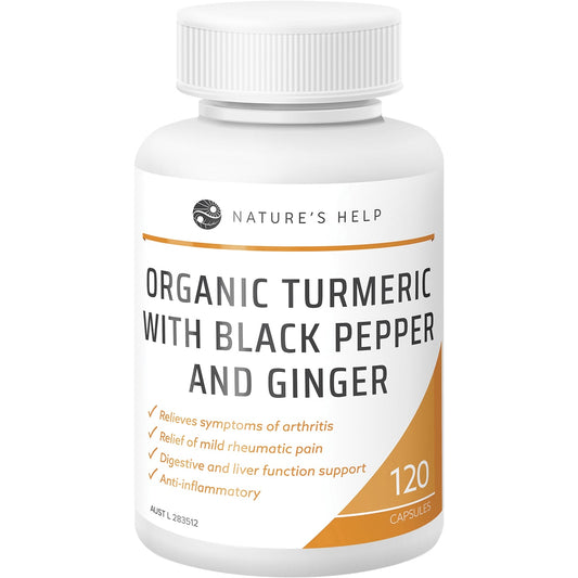 NATURE'S HELP Organic Turmeric Capsules with Black Pepper Ginger 1 x 120 Caps