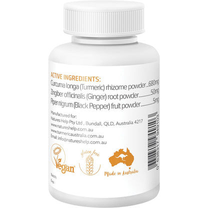 NATURE'S HELP Organic Turmeric Capsules with Black Pepper Ginger 1 x 120 Caps