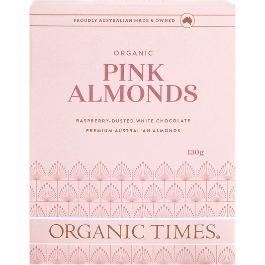 Organic Times Pink Raspberry Dusted White Choc Almonds