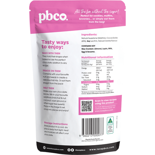 PBco Dark Chocolate Chips No Added Sugar