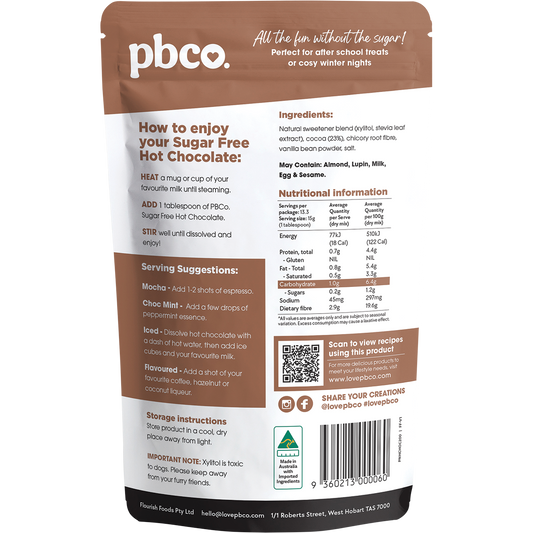 PBco Hot Chocolate 98% Sugar Free