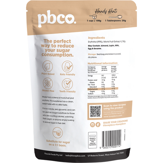 PBco Monk Fruit & Erythritol Blend Natural Sweetener