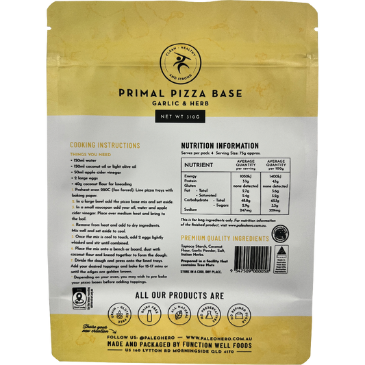 Paleo Hero Primal Pizza Base Mix Garlic & Herb