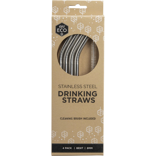 EVER ECO Stainless Steel Straws Bent 1 x 4pk