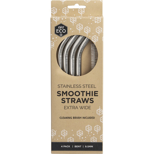 EVER ECO Stainless Steel Straws Bent Smoothie 1 x 4pk