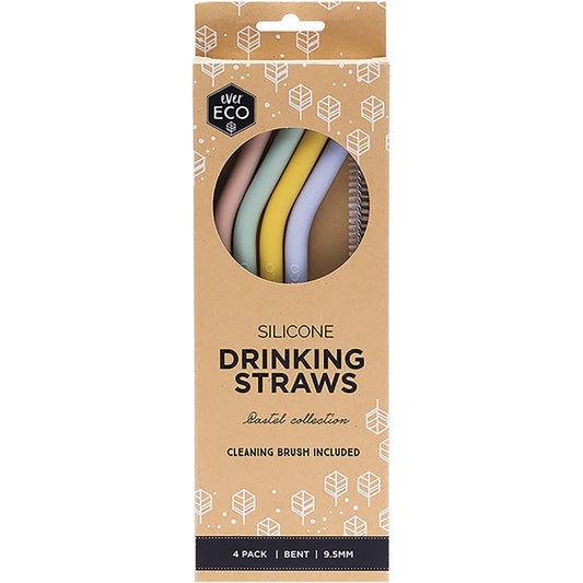 EVER ECO Silicone Straws Bent Pastel Collection 1 x 4pk