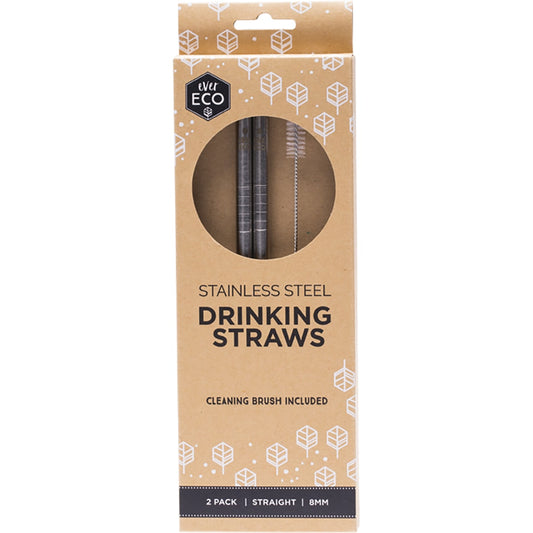 EVER ECO Stainless Steel Straws Straight 1 x 2pk