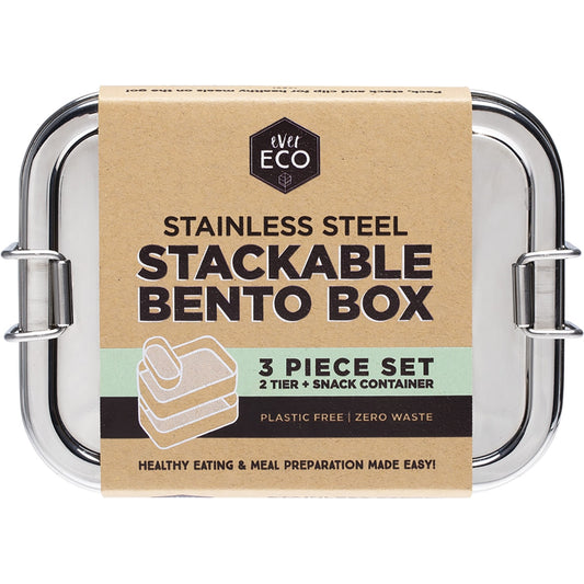 EVER ECO Stainless Steel Stackable 2 Tier Bento + Mini Snack 1 x 1200ml