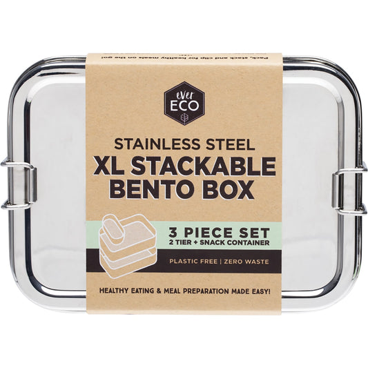 EVER ECO Stainless Steel XL Stackable 2 Tier Bento + Mini Snack 1 x 1900ml