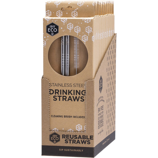 EVER ECO Stainless Steel Straws Straight 1 x 2pk