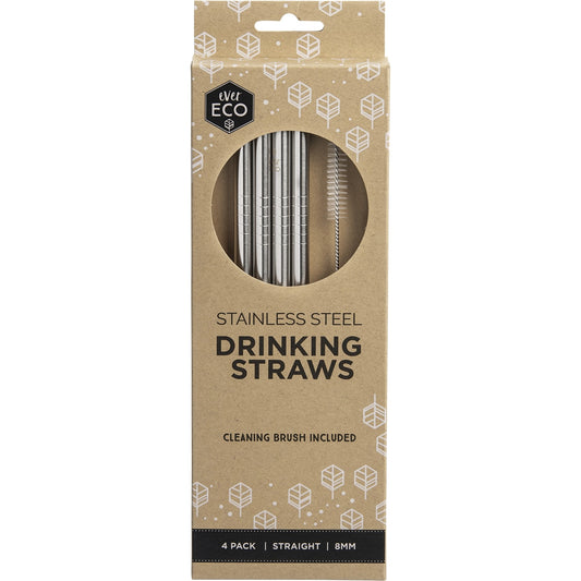 EVER ECO Stainless Steel Straws Straight 1 x 4pk