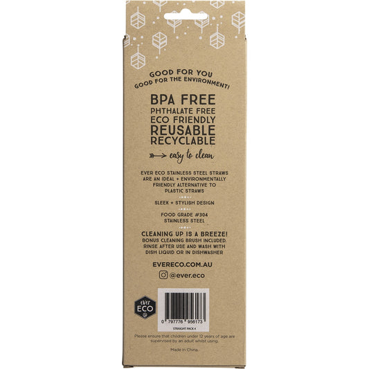 EVER ECO Stainless Steel Straws Straight 1 x 4pk