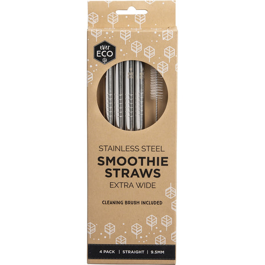 EVER ECO Stainless Steel Straws Straight Smoothie 1 x 4pk