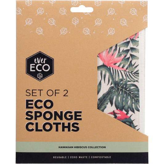 EVER ECO Eco Sponge Cloths Hawaiian Hibiscus Collection 1 x 2pk