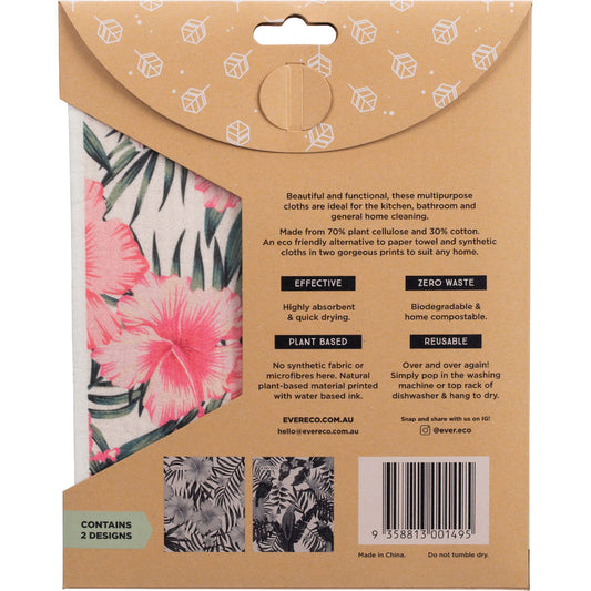 EVER ECO Eco Sponge Cloths Hawaiian Hibiscus Collection 1 x 2pk