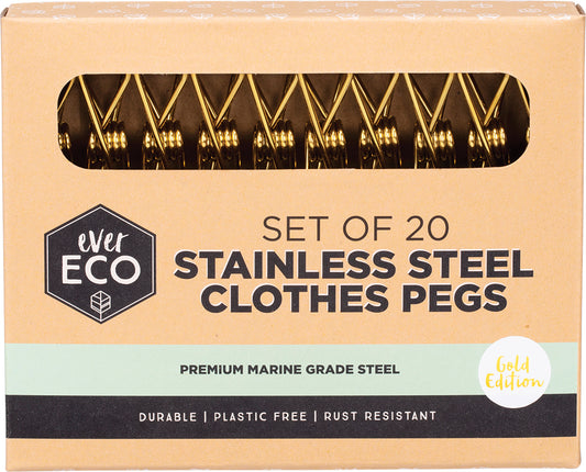EVER ECO Stainless Steel Clothes Pegs Premium Marine Grade Gold 1 x 20pk