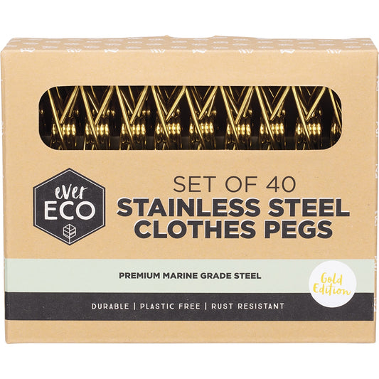 EVER ECO Stainless Steel Clothes Pegs Premium Marine Grade Gold 1 x 40pk