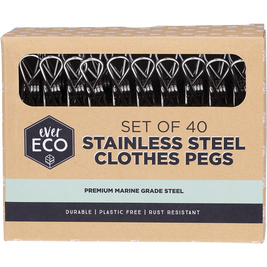 EVER ECO Stainless Steel Clothes Pegs Premium Marine Grade 1 x 40pk