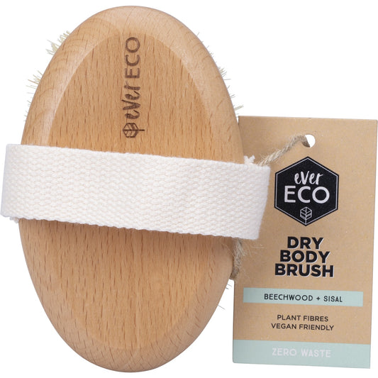EVER ECO Dry Body Brush Beech Wood Handle, Sisal Bristles x 1