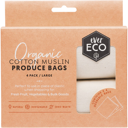 EVER ECO Reusable Produce Bags Organic Cotton Muslin 1 x 4pk