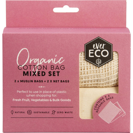 EVER ECO Reusable Produce Bags Organic Cotton Mixed Set 1 x 4pk