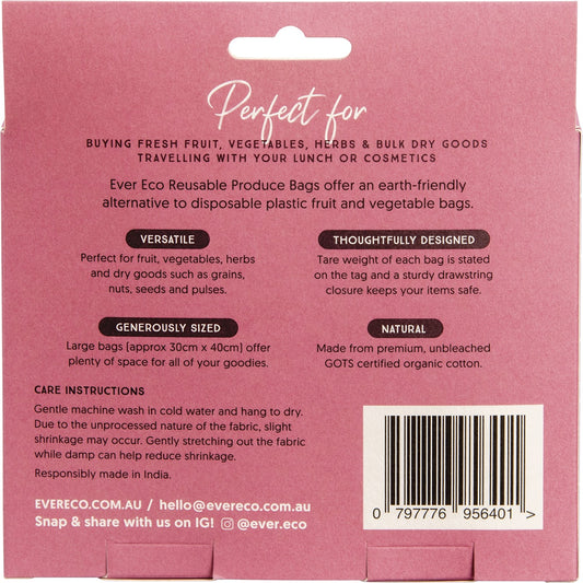 EVER ECO Reusable Produce Bags Organic Cotton Mixed Set 1 x 4pk