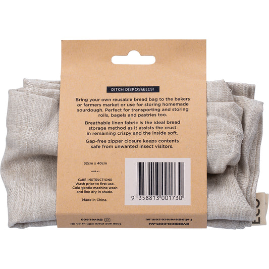 EVER ECO Reusable Linen Bread Bag Zipper Closure 1 x 32x40cm