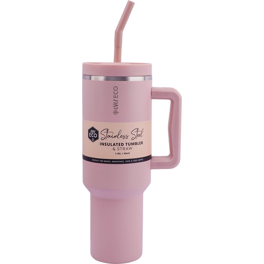 Ever Eco Insulated Tumbler with Handle & Straw Rose