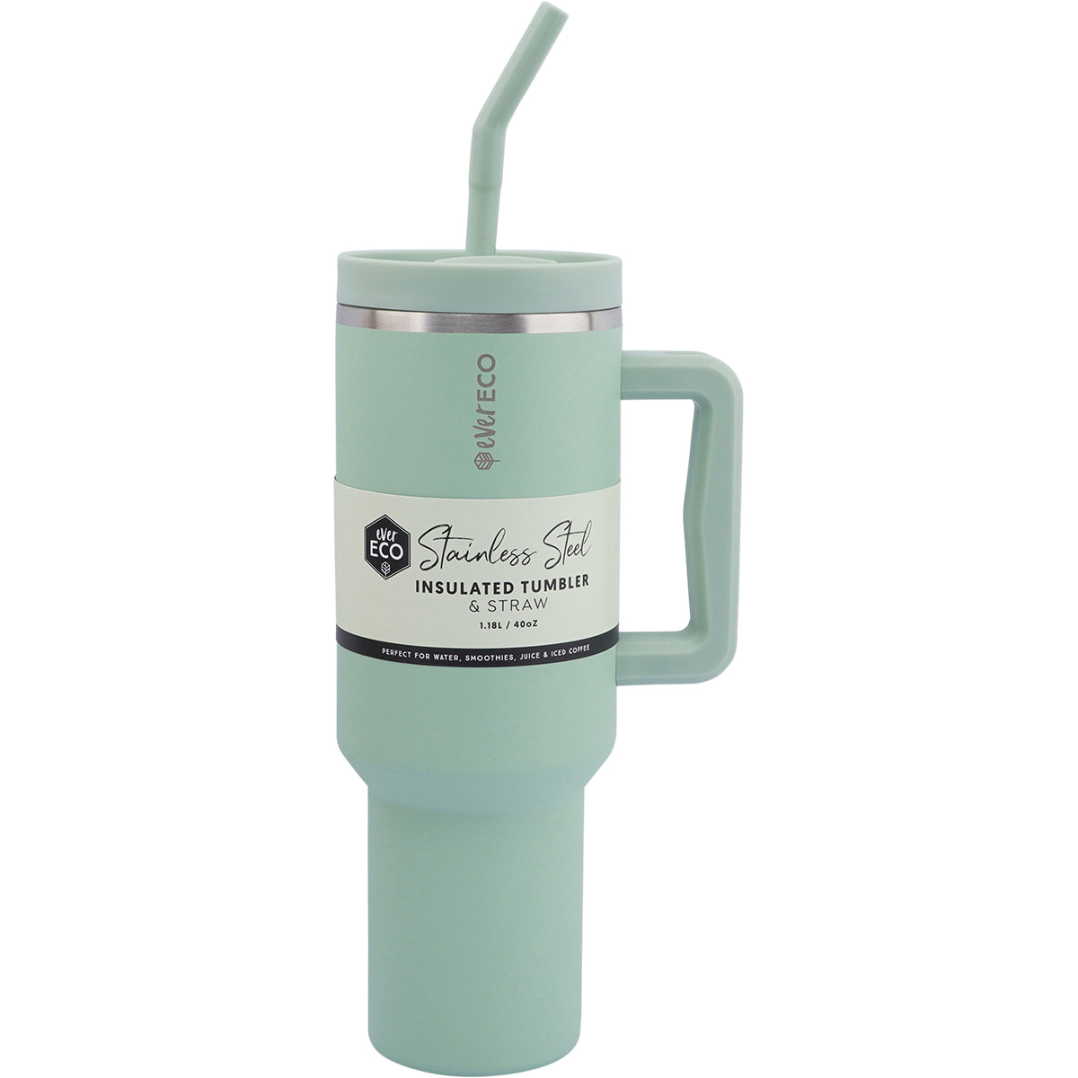 EVER ECO Insulated Tumbler with Handle & Straw Sage 1 x 1.18L