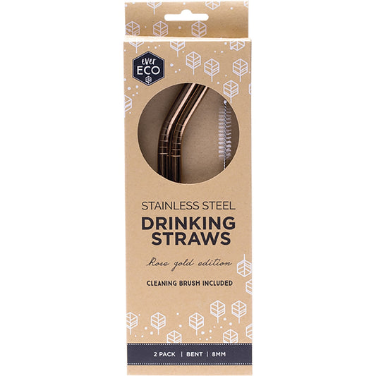 EVER ECO Stainless Steel Straws Bent Rose Gold 1 x 2pk