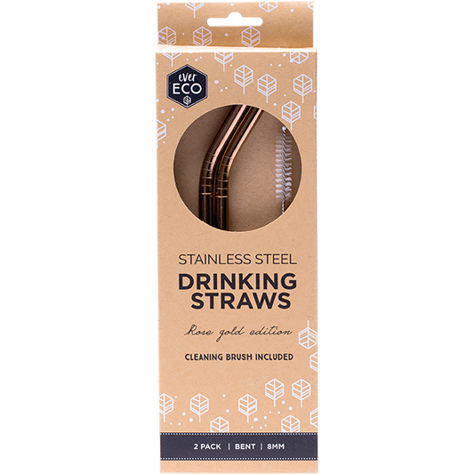 Ever Eco Stainless Steel Straws Bent Rose Gold 12 x 2pk