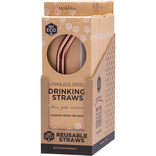 Ever Eco Stainless Steel Straws Bent Rose Gold 12 x 2pk