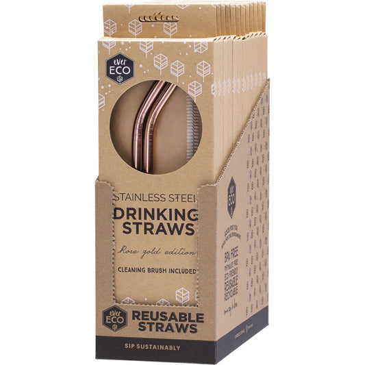 EVER ECO Stainless Steel Straws Bent Rose Gold 1 x 2pk