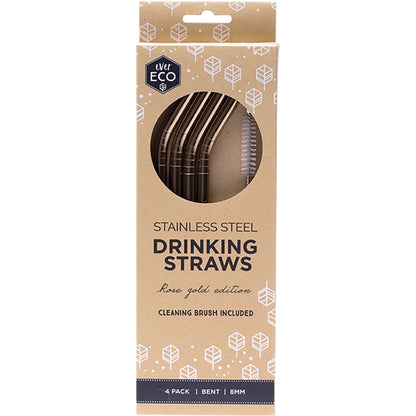 EVER ECO Stainless Steel Straws Bent Rose Gold 1 x 4pk