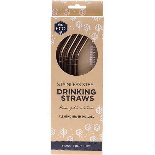 EVER ECO Stainless Steel Straws Bent Rose Gold 1 x 4pk