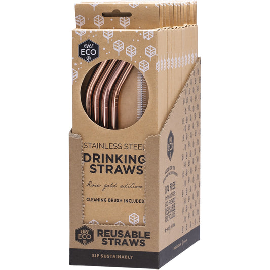 EVER ECO Stainless Steel Straws Bent Rose Gold 1 x 4pk