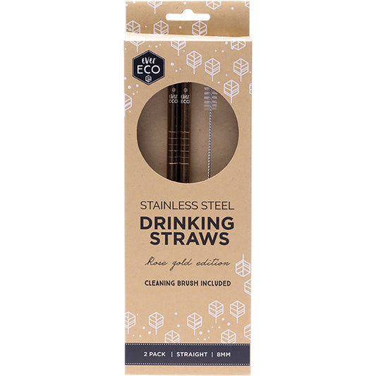 EVER ECO Stainless Steel Straws Straight Rose Gold 1 x 2pk