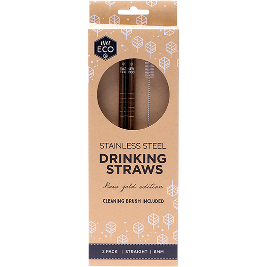 Ever Eco Stainless Steel Straws Straight Rose Gold 12 x 2pk