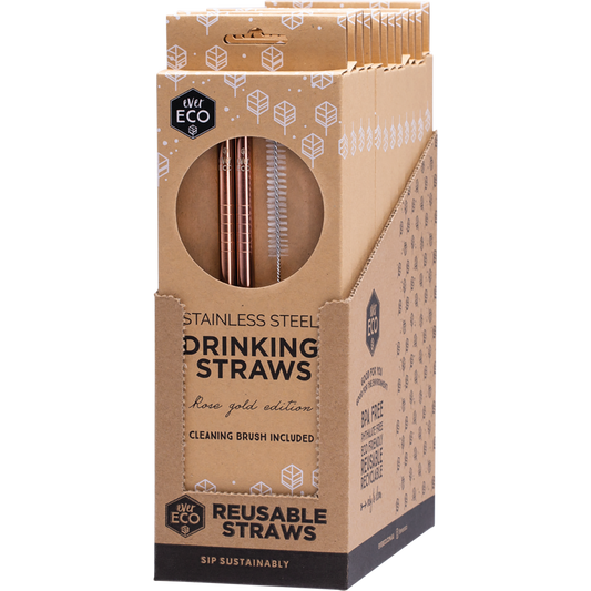 Ever Eco Stainless Steel Straws Straight Rose Gold 12 x 2pk